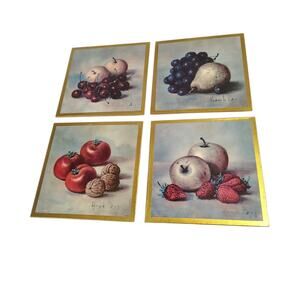 Hank Boj Still Life Fruit Pictures Set Of 4 Vintage MCM 8x8 Henk Bos Dutch